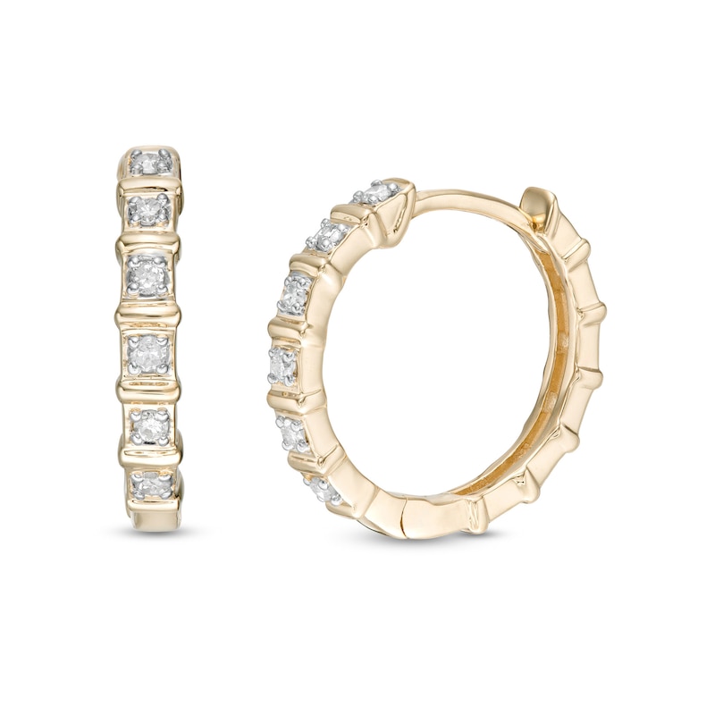 1/10 CT. T.W. Round Diamond Alternating Bar Huggie Hoop Earrings in 10K Gold