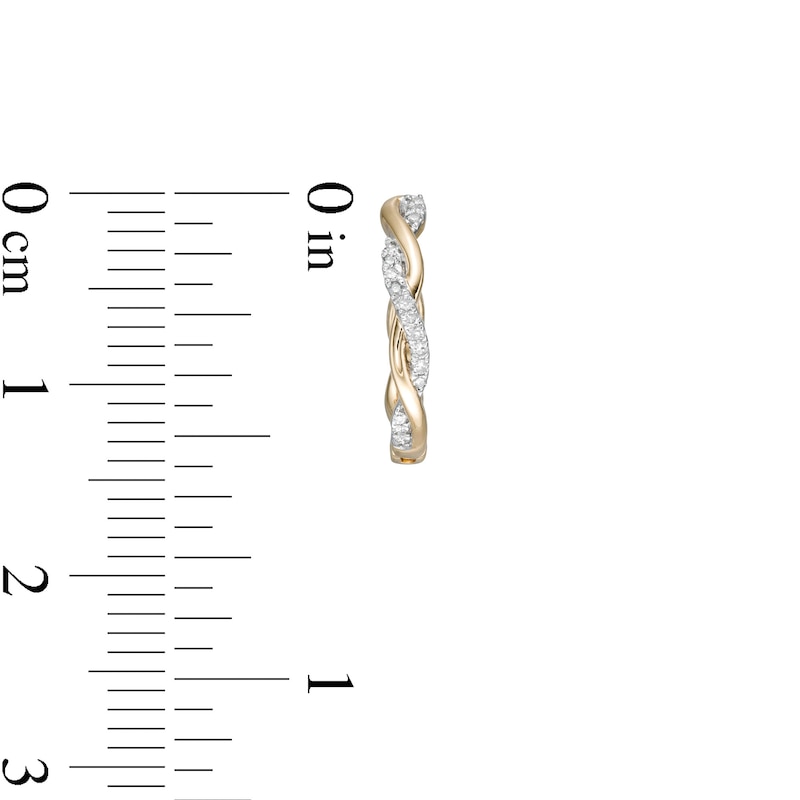 Main Image 3 of 1/10 CT. T.W. Diamond Twist Huggie Hoop Earrings in 10K Gold