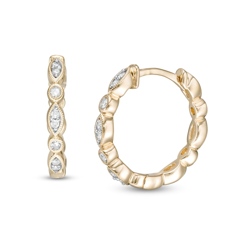 Main Image 1 of 1/10 CT. T.W. Diamond Alternating Geometric Huggie Hoop Earrings in 10K Gold