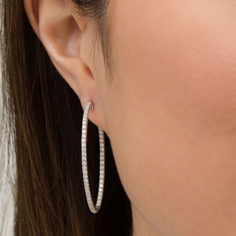 1-1/2 CT. T.W. Diamond Hoop Earrings in 10K White Gold