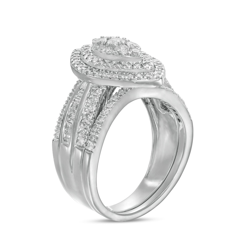 1-1/4 CT. T.W. Composite Baguette and Round Diamond Double Marquise-Shape Frame Bridal Set in 10K White Gold