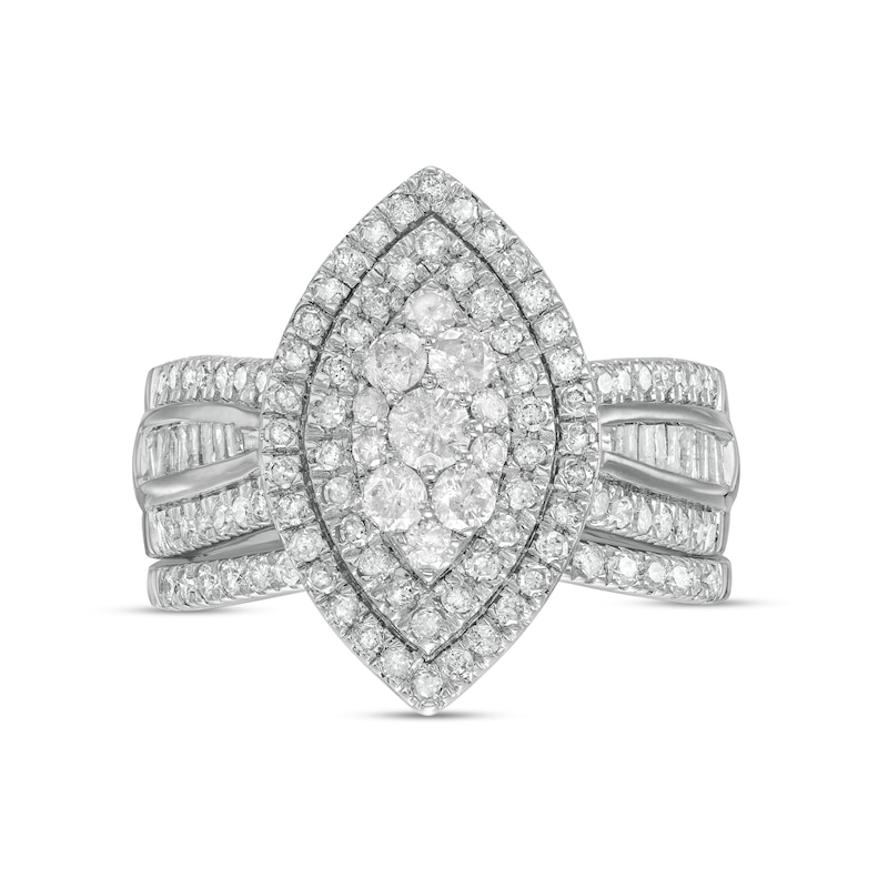 1-1/4 CT. T.W. Composite Baguette and Round Diamond Double Marquise-Shape Frame Bridal Set in 10K White Gold