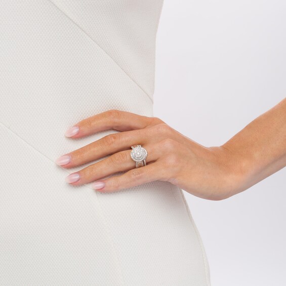 1-1/4 CT. T.w. Composite Baguette and Round Diamond Double Frame Bridal Set in 10K Rose Gold