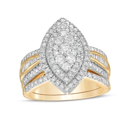 1-1/4 CT. T.W. Composite Baguette and Round Diamond Double Marquise-Shape Frame Bridal Set in 10K Gold