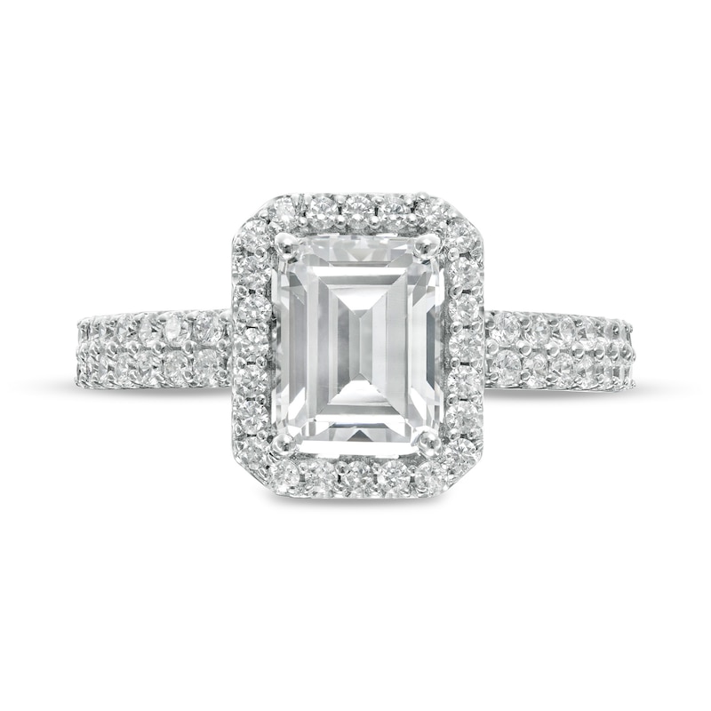 Main Image 4 of 2 CT. T.W. Certified Lab-Grown Emerald-Cut Diamond Frame Engagement Ring in 14K White Gold (F/VS2)