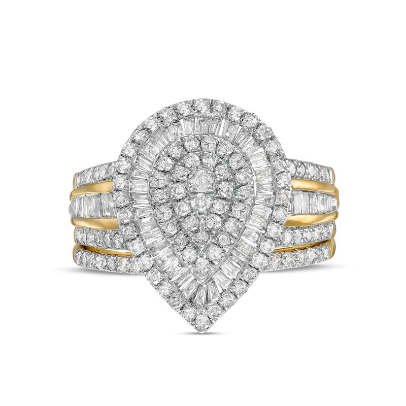Main Image 4 of 1-1/4 CT. T.W. Pear-Shaped Multi-Diamond Layered Triple Frame Bridal Set in 10K Gold