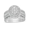 Thumbnail Image 1 of 1-1/4 CT. T.W. Composite Baguette and Round Diamond Double Oval-Shape Frame Bridal Set in 10K White Gold