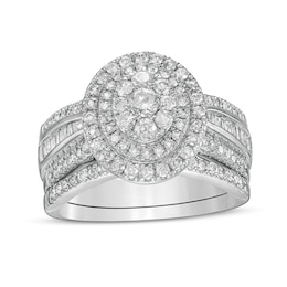1-1/4 CT. T.W. Composite Baguette and Round Diamond Double Oval-Shape Frame Bridal Set in 10K White Gold