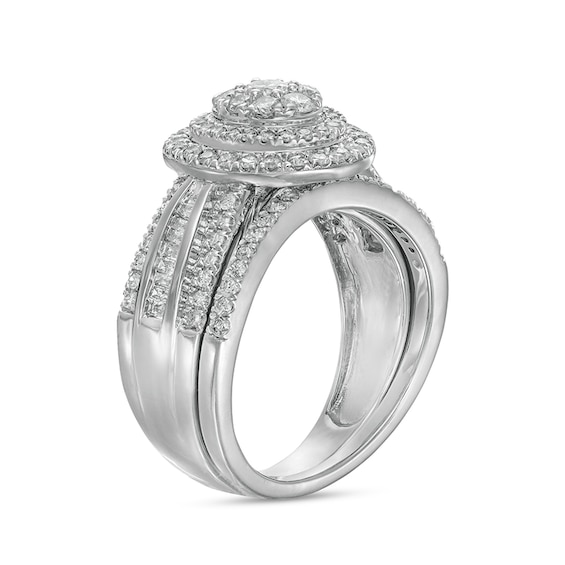 1-1/4 CT. T.w. Composite Baguette and Round Diamond Double Oval-Shape Frame Bridal Set in 10K White Gold