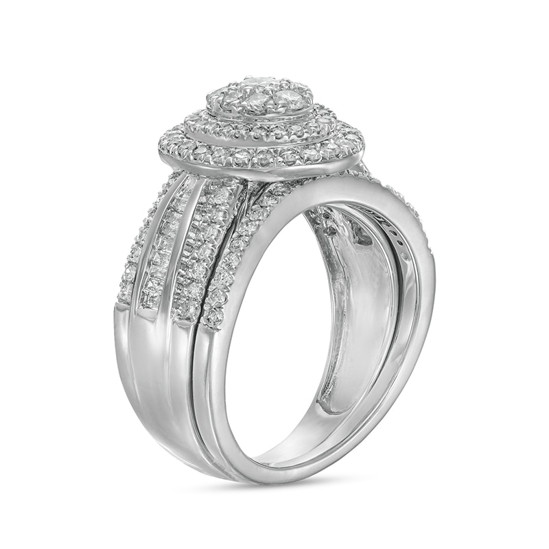 Main Image 3 of 1-1/4 CT. T.W. Composite Baguette and Round Diamond Double Oval-Shape Frame Bridal Set in 10K White Gold