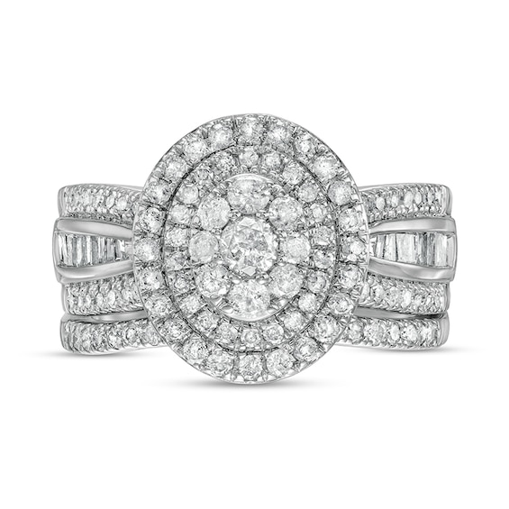 1-1/4 CT. T.w. Composite Baguette and Round Diamond Double Oval-Shape Frame Bridal Set in 10K White Gold