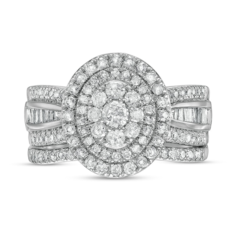 Main Image 4 of 1-1/4 CT. T.W. Composite Baguette and Round Diamond Double Oval-Shape Frame Bridal Set in 10K White Gold