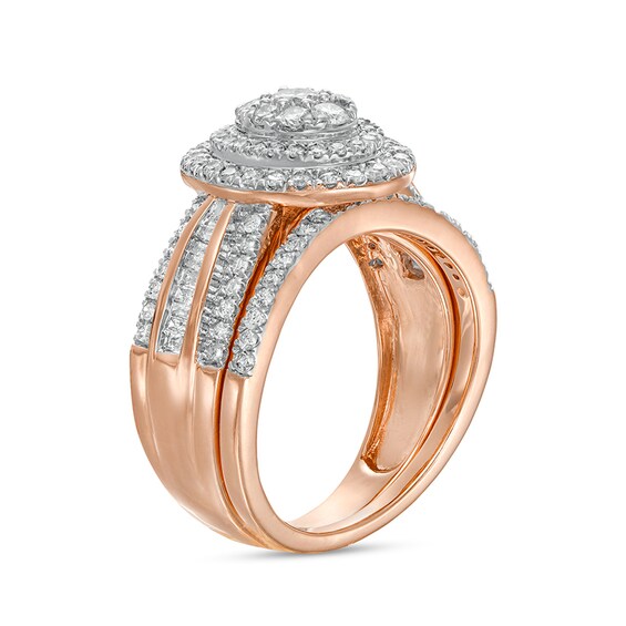 1-1/4 CT. T.w. Composite Baguette and Round Diamond Double Oval-Shape Frame Bridal Set in 10K Rose Gold