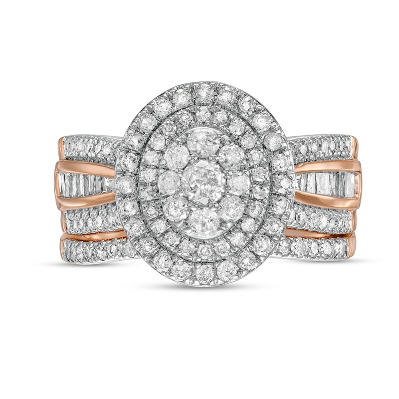 Main Image 4 of 1-1/4 CT. T.W. Composite Baguette and Round Diamond Double Oval-Shape Frame Bridal Set in 10K Rose Gold