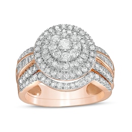 1-1/4 CT. T.W. Composite Baguette and Round Diamond Double Frame Bridal Set in 10K Rose Gold
