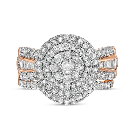 1-1/4 CT. T.w. Composite Baguette and Round Diamond Double Frame Bridal Set in 10K Rose Gold