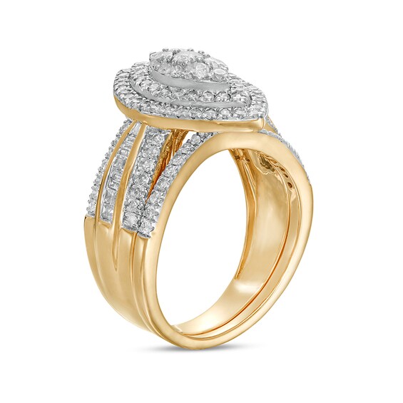 1-1/4 CT. T.w. Composite Baguette and Round Diamond Double Marquise-Shape Frame Bridal Set in 10K Gold