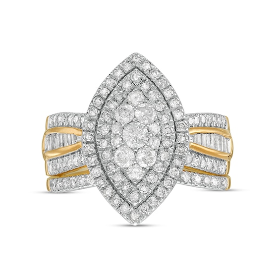 1-1/4 CT. T.w. Composite Baguette and Round Diamond Double Marquise-Shape Frame Bridal Set in 10K Gold