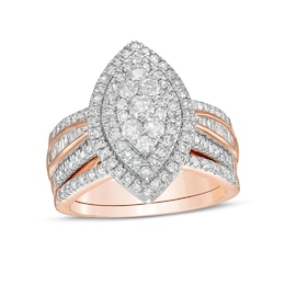 1-1/4 CT. T.W. Composite Baguette and Round Diamond Double Marquise-Shape Frame Bridal Set in 10K Rose Gold