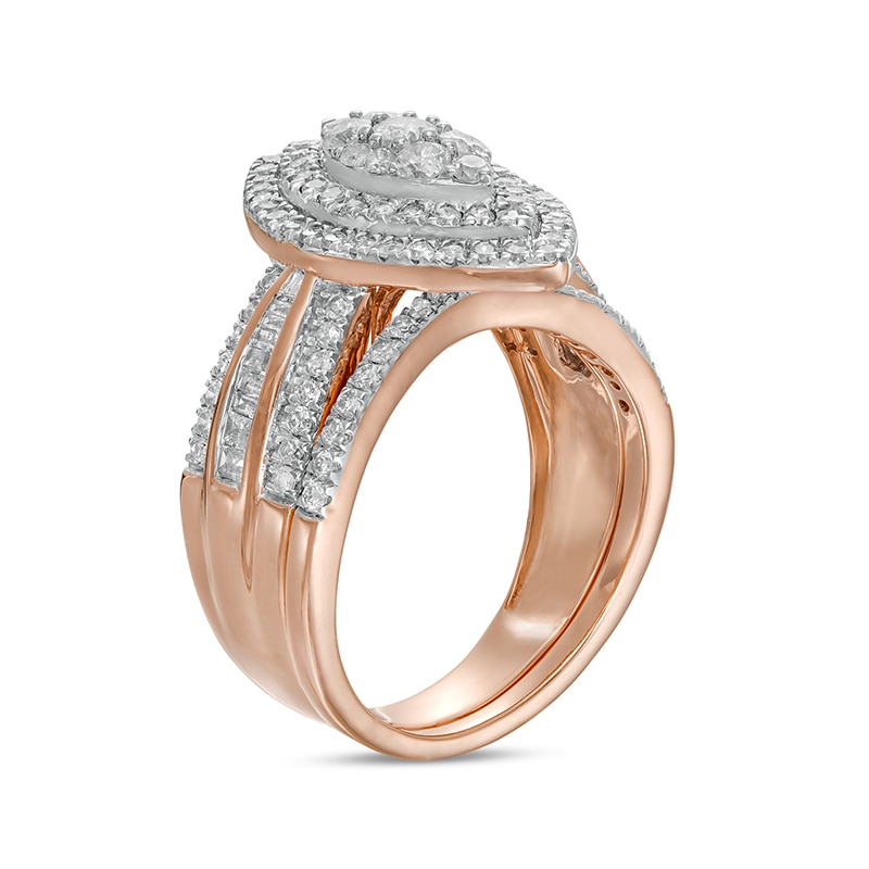 Main Image 3 of 1-1/4 CT. T.W. Composite Baguette and Round Diamond Double Marquise-Shape Frame Bridal Set in 10K Rose Gold