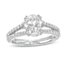 Thumbnail Image 1 of 2-1/2 CT. T.W. Certified Oval Lab-Grown Diamond Split Shank Engagement Ring in 14K White Gold (F/VS2)
