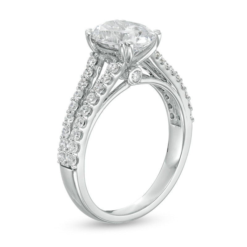 Main Image 3 of 2-1/2 CT. T.W. Certified Oval Lab-Grown Diamond Split Shank Engagement Ring in 14K White Gold (F/VS2)