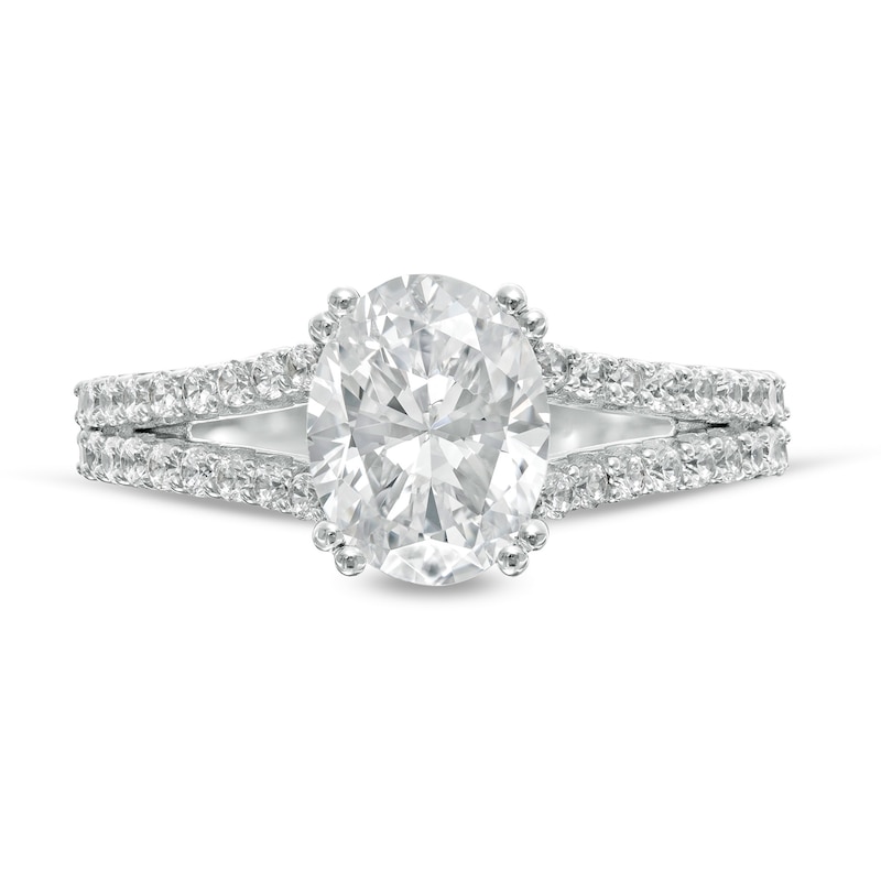 Main Image 4 of 2-1/2 CT. T.W. Certified Oval Lab-Grown Diamond Split Shank Engagement Ring in 14K White Gold (F/VS2)