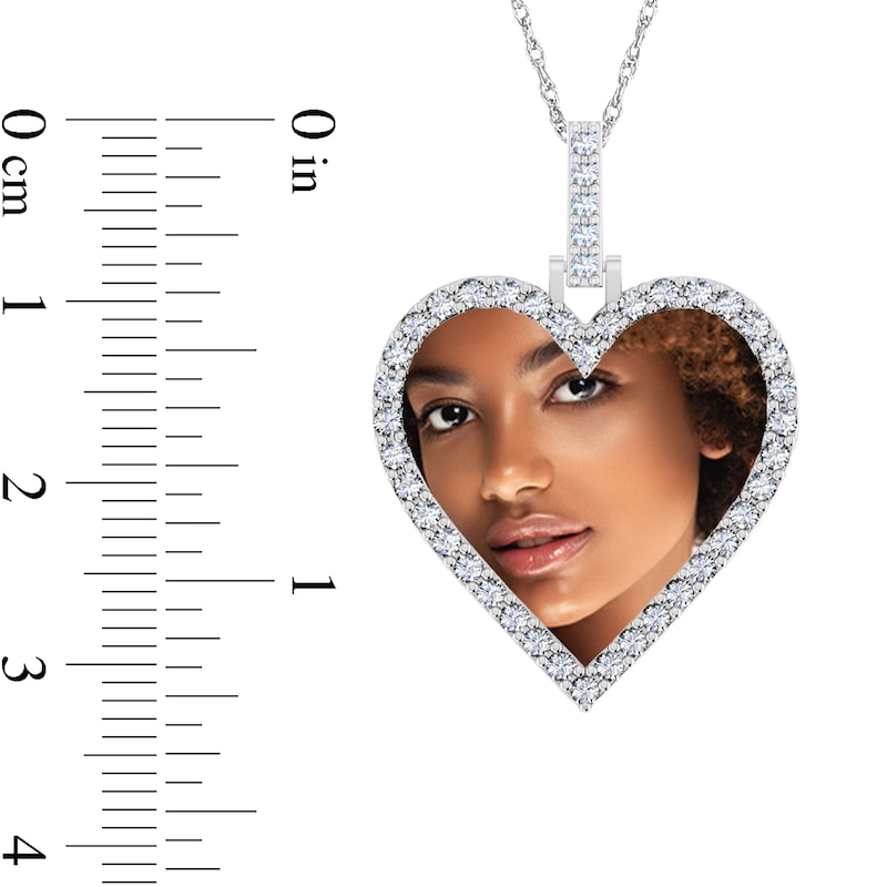 Main Image 4 of 1 CT. T.W. Diamond Frame Engravable Photo Heart Pendant in 10K White, Yellow or Rose Gold (1 Image and 3 Lines)