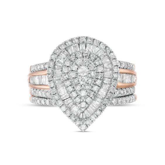 1-1/4 CT. T.w. Pear-Shaped Diamond Layered Triple Frame Bridal Set in 10K Rose Gold