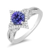 Enchanted Disney Ultimate Princess Tanzanite and 1/3 CT. T.W. Diamond Tilted Frame Engagement Ring in 14K White Gold