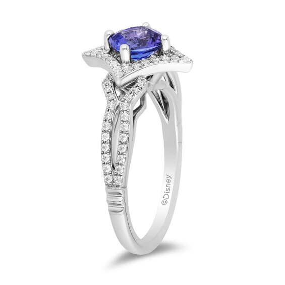 Enchanted Disney Ultimate Princess Tanzanite and 1/3 CT. T.w. Diamond Tilted Frame Engagement Ring in 14K White Gold