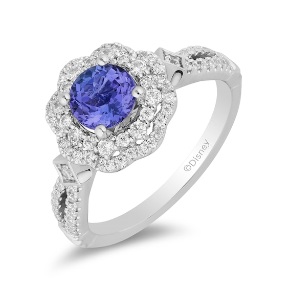 Enchanted Disney Ultimate Princess Tanzanite and 1/2 CT. T.w. Diamond Scalloped Frame Engagement Ring in 14K White Gold