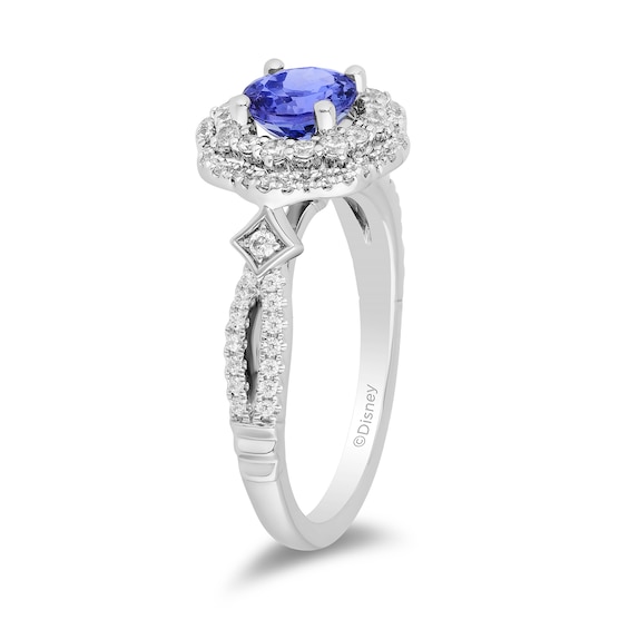 Enchanted Disney Ultimate Princess Tanzanite and 1/2 CT. T.w. Diamond Scalloped Frame Engagement Ring in 14K White Gold