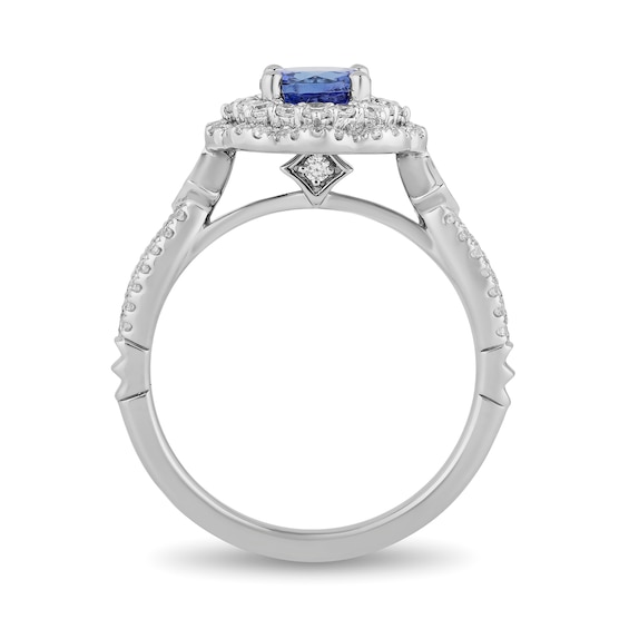 Enchanted Disney Ultimate Princess Tanzanite and 1/2 CT. T.w. Diamond Scalloped Frame Engagement Ring in 14K White Gold