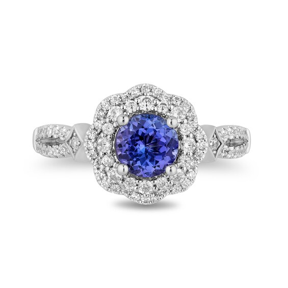 Enchanted Disney Ultimate Princess Tanzanite and 1/2 CT. T.w. Diamond Scalloped Frame Engagement Ring in 14K White Gold