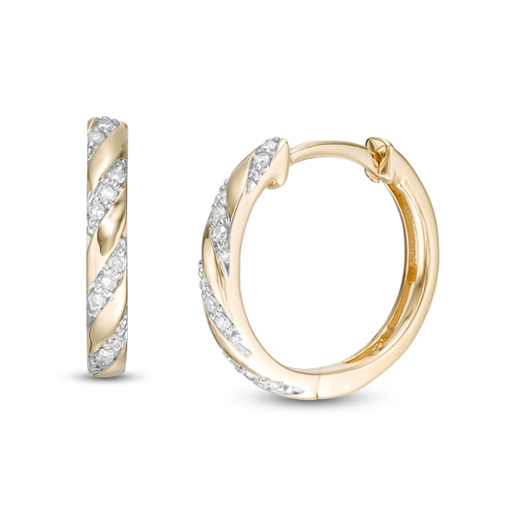1/10 CT. T.W. Diamond Striped Hoop Earrings in 10K Gold 1/10 CT. T.W. Diamond Striped Hoop Earrings in 10K Gold