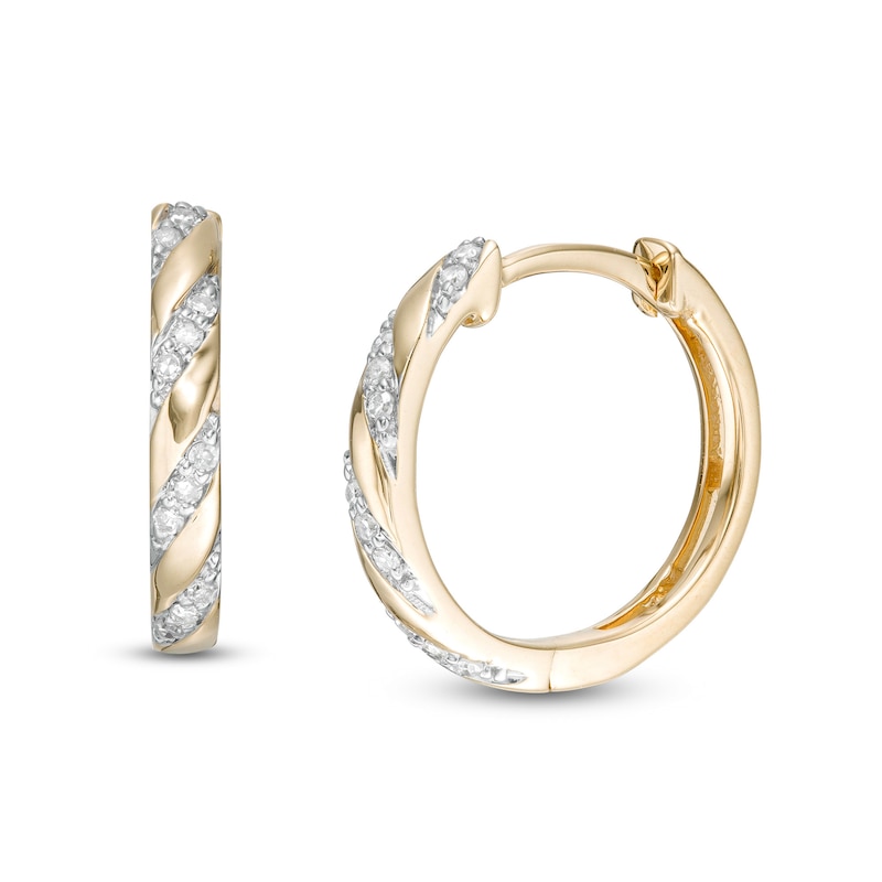 Main Image 1 of 1/10 CT. T.W. Diamond Striped Hoop Earrings in 10K Gold