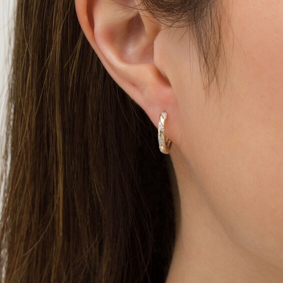 1/10 CT. T.W. Diamond Striped Hoop Earrings in 10K Gold 1/10 CT. T.W. Diamond Striped Hoop Earrings in 10K Gold