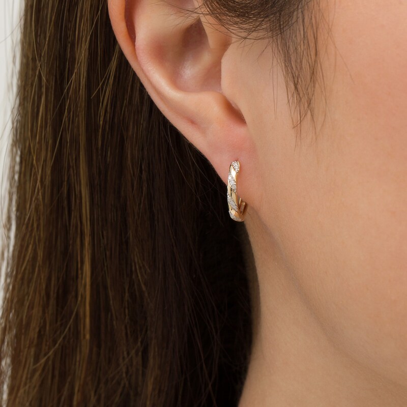 Main Image 2 of 1/10 CT. T.W. Diamond Striped Hoop Earrings in 10K Gold