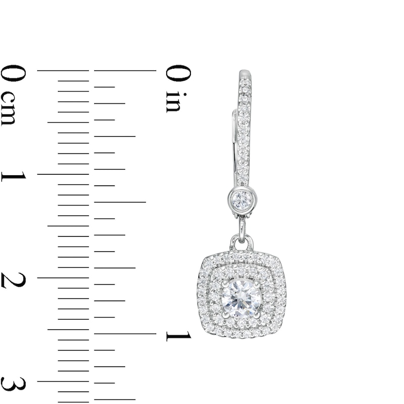 3/4 CT. T.W. Diamond Double Cushion-Shaped Frame Drop Earrings in 10K White Gold