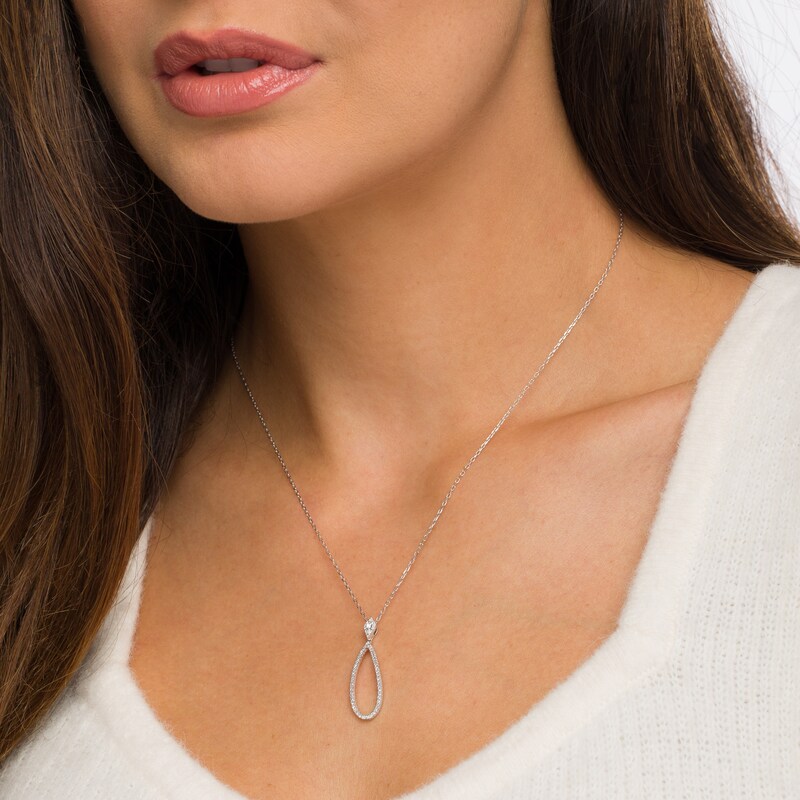 Main Image 3 of Marilyn Monroe™ Collection 1/5 CT. T.W. Diamond Elongated Teardrop Outline Pendant in 10K White Gold