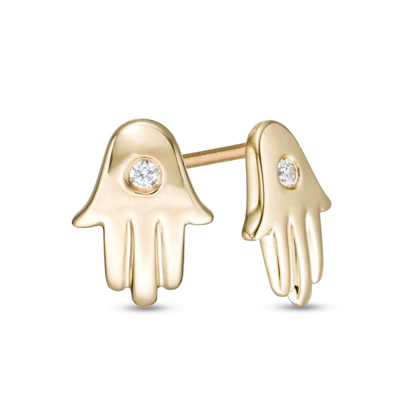 Main Image 1 of Diamond Accent Solitaire Hamsa Stud Earrings in 10K Gold (J/I3)