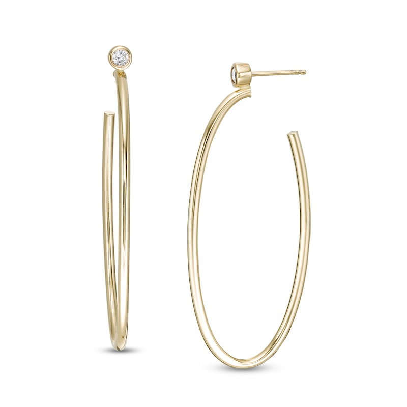 Main Image 1 of 1/5 CT. T.W. Diamond Solitaire Hoop Earrings in 10K Gold