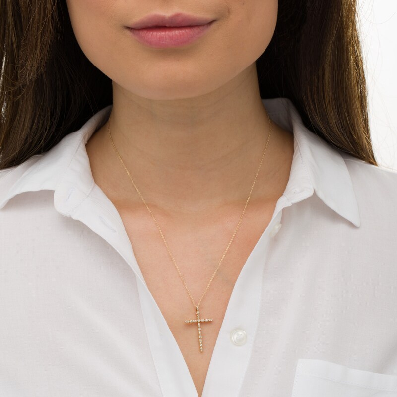 Main Image 2 of 1/5 CT. T.W. Diamond Art Deco Cross Pendant in 10K Gold