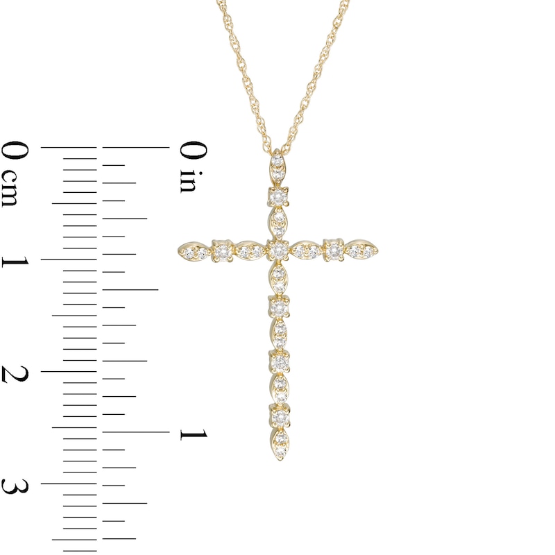 Main Image 3 of 1/5 CT. T.W. Diamond Art Deco Cross Pendant in 10K Gold
