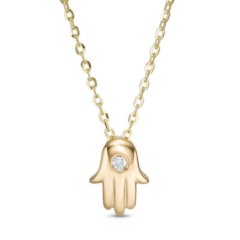 Main Image 1 of Diamond Accent Solitaire Hamsa Pendant in 10K Gold (J/I3)