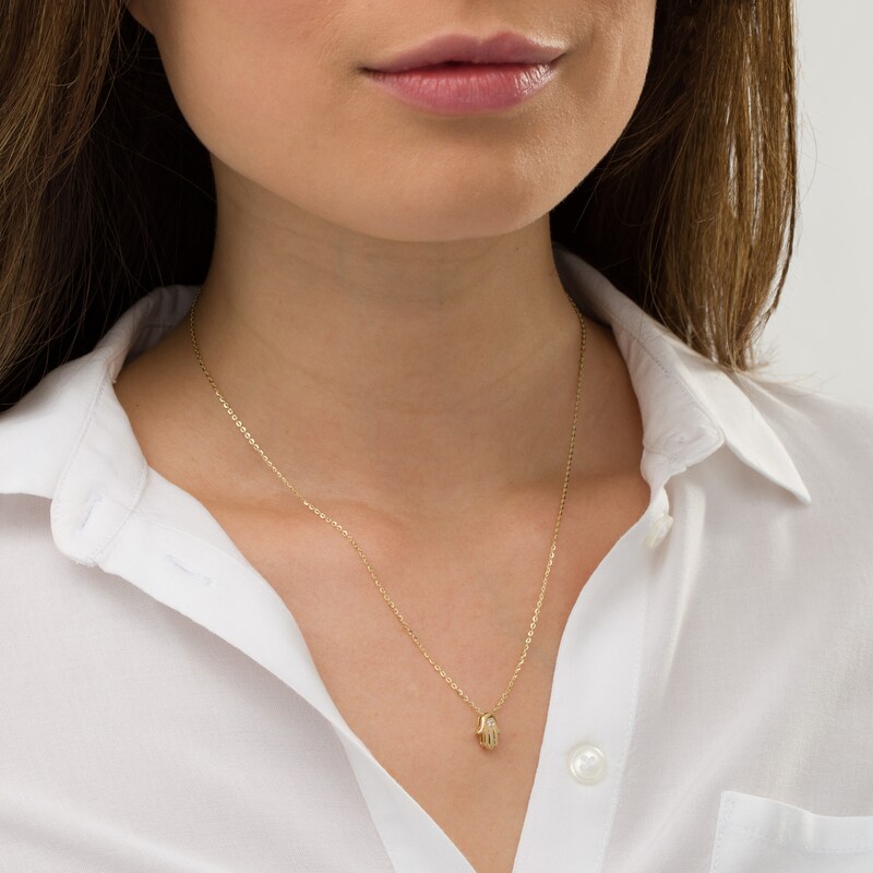 Main Image 2 of Diamond Accent Solitaire Hamsa Pendant in 10K Gold (J/I3)
