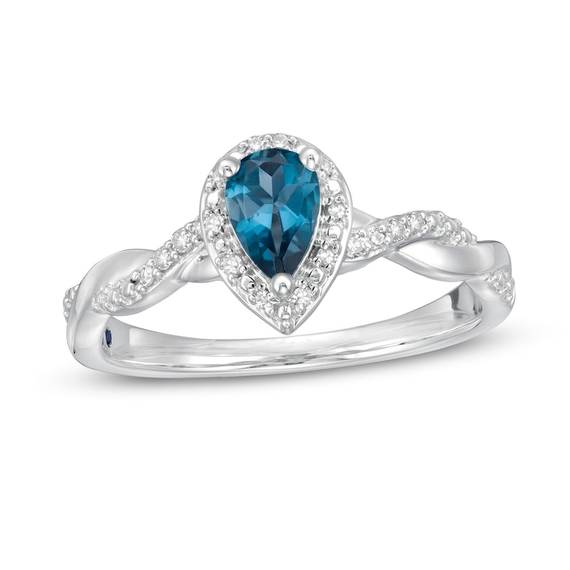 Main Image 1 of Cherished Promise Collection™ Enhanced Pear-Shaped Topaz and 1/15 CT. T.W. Diamond Frame Promise Ring in 10K White Gold
