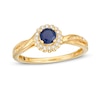 Thumbnail Image 0 of Cherished Promise Collection™ 4.0mm Sapphire and 1/15 CT. T.W. Diamond Frame Twist Shank Promise Ring in 10K Gold