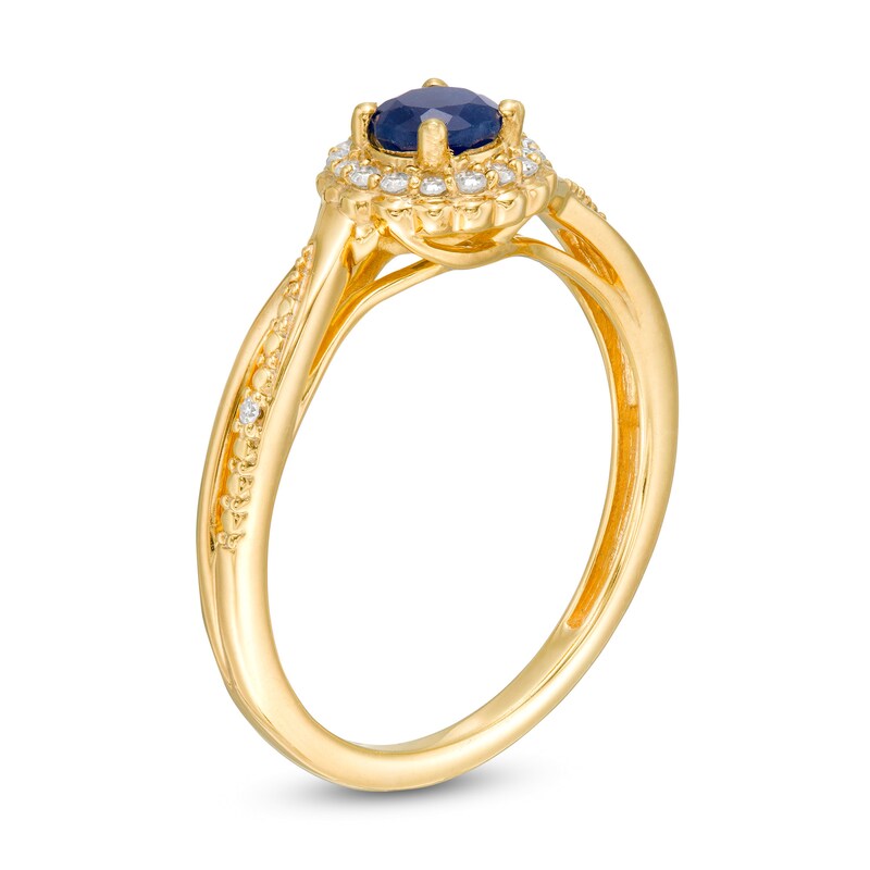 Main Image 3 of Cherished Promise Collection™ 4.0mm Sapphire and 1/15 CT. T.W. Diamond Frame Twist Shank Promise Ring in 10K Gold